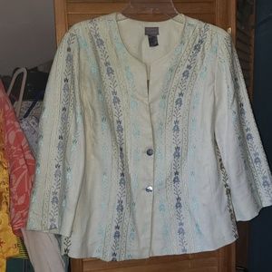 Sigrid olsen  Linen jacket with embroidery size 12